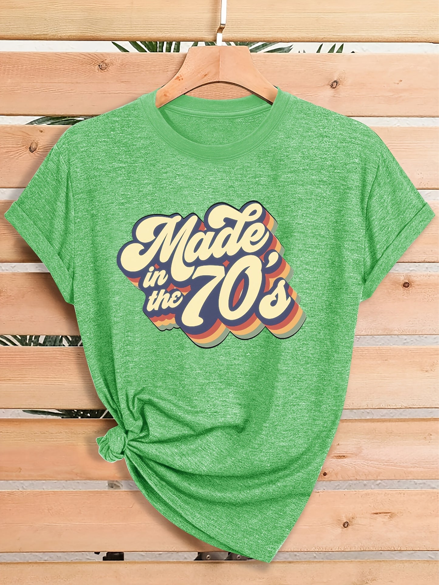Women'S Summer Retro 70s Printed Crew Neck T-Shirt, Loose Fit, Comfortable Fabric, Daily Casual Top