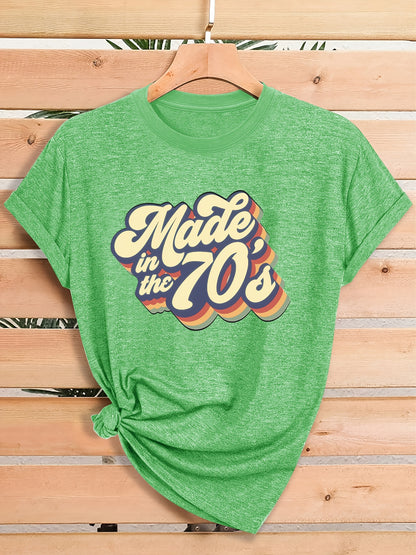 Women'S Summer Retro 70s Printed Crew Neck T-Shirt, Loose Fit, Comfortable Fabric, Daily Casual Top