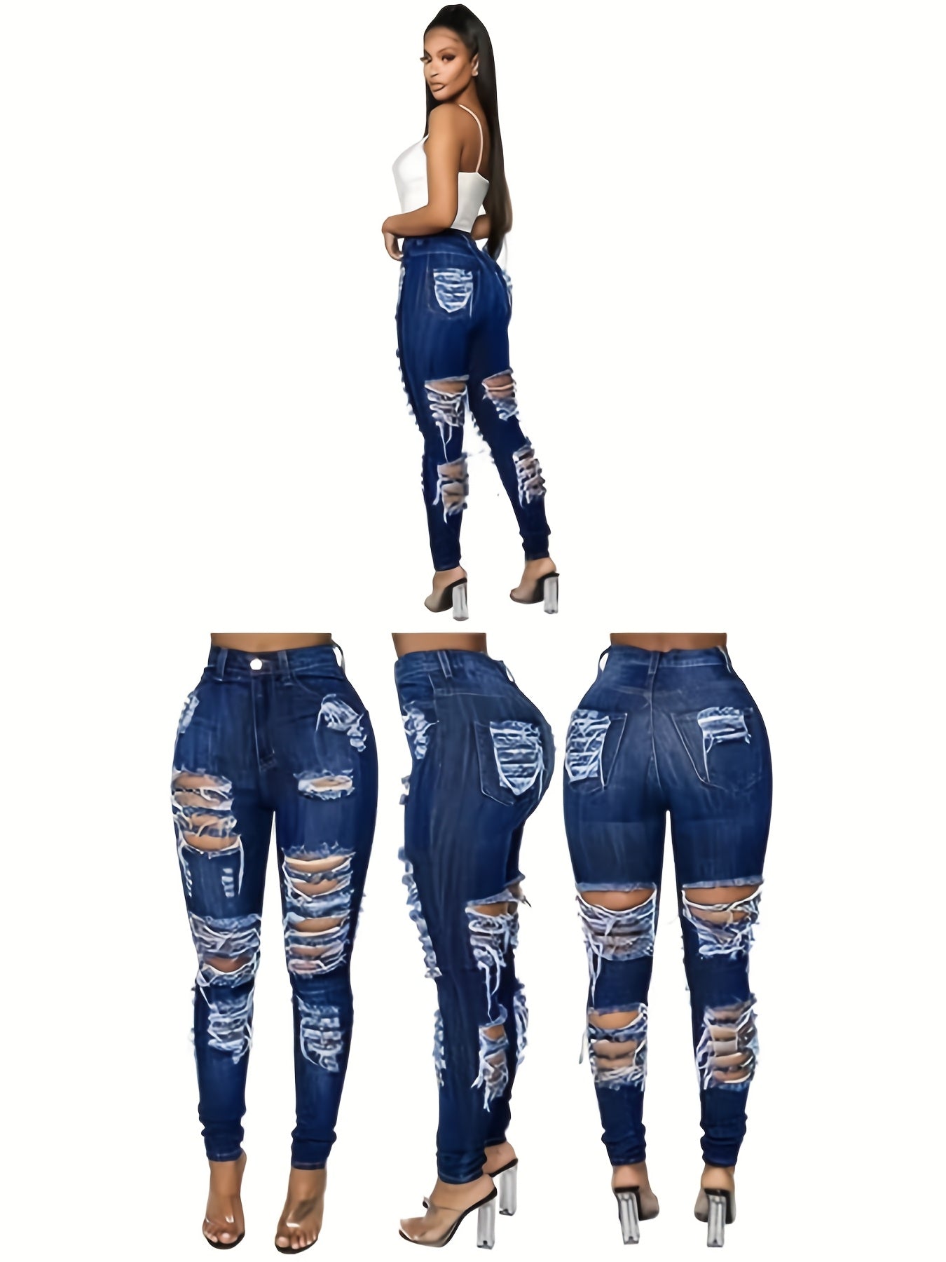 Women'S Hole High Elastic Tight Denim Pants