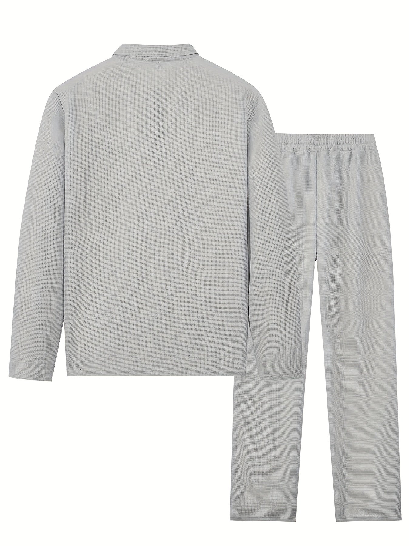 Mens 2pcs Outfits, New Spring Fall Waffle Knit Long Sleeve Top & Pants Set, Comfortable Breathable Casual Sports Tracksuit for Daily Workout