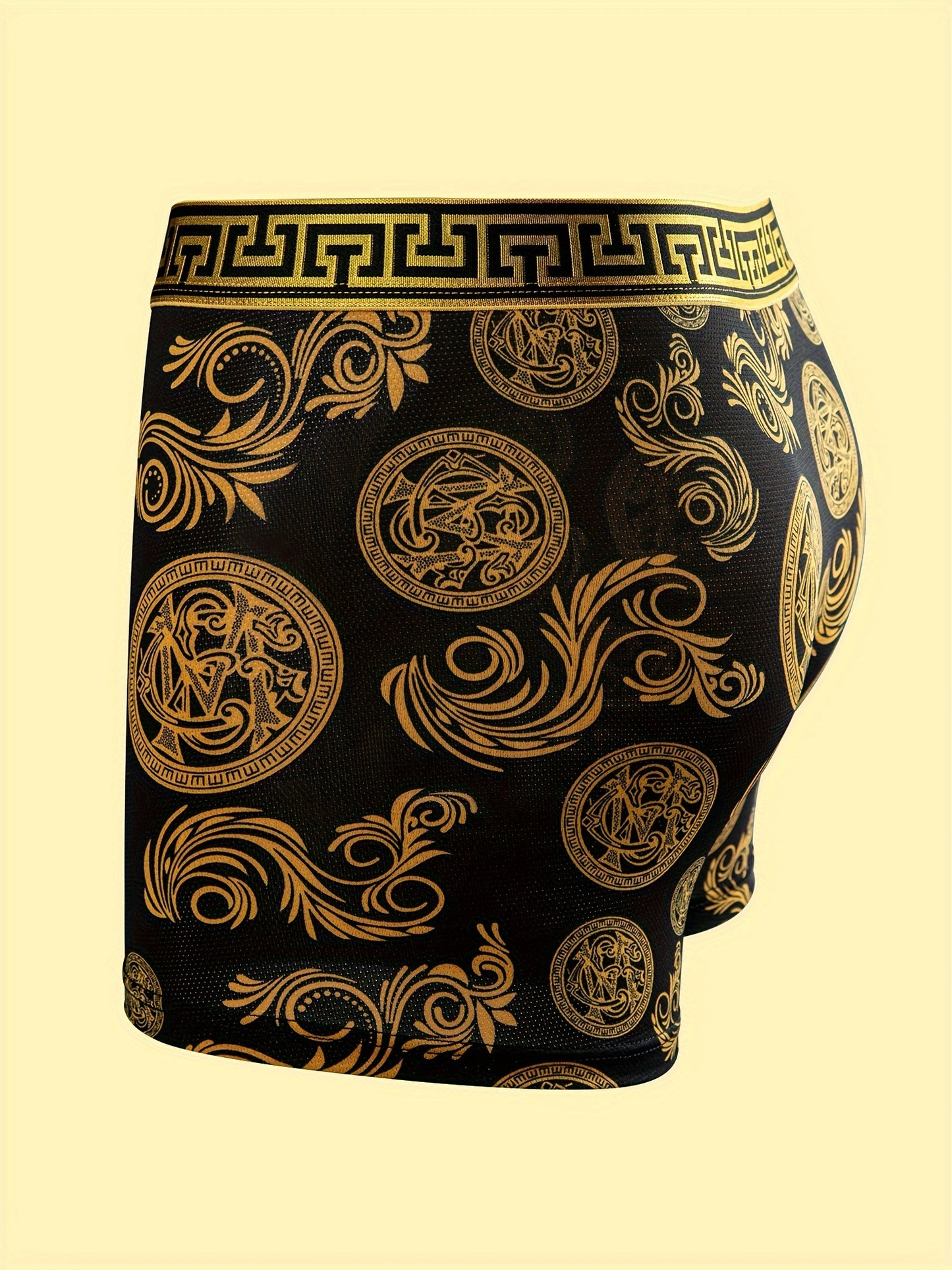 Set of Five High-Quality Men'S Flat Corner Underwear, Featuring Elastic Material, Perfect for Everyday Casual Wear with a Stylish Black And Golden Print