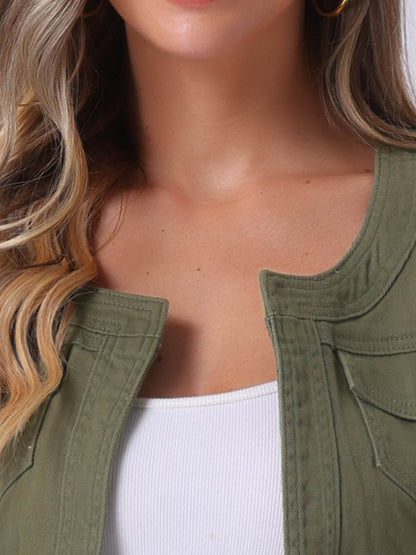Denim Jacket for Women' S Collarless 2025 Cardigan 3/4 Sleeve Crop Jean Jackets
