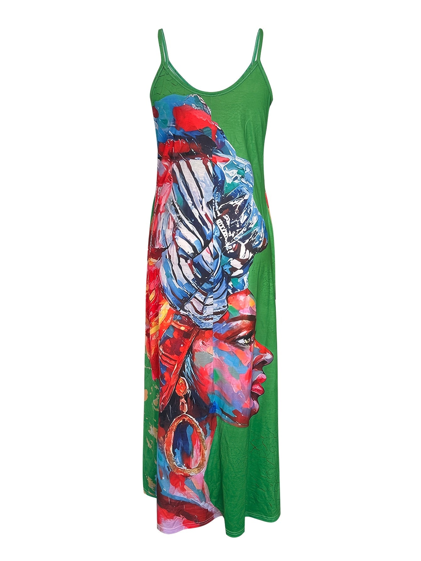 Women'S Long Dress Featuring a Portrait Print, Designed in a New European And American Style with Straps for Summer