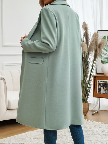Women's Elegant Commuter Lapel Cardigan Coat - Long, Open Front, Solid Color, Polyester, Knit Fabric, Ideal for Casual to Semi-Formal Wear, Elegant Long Cardigan