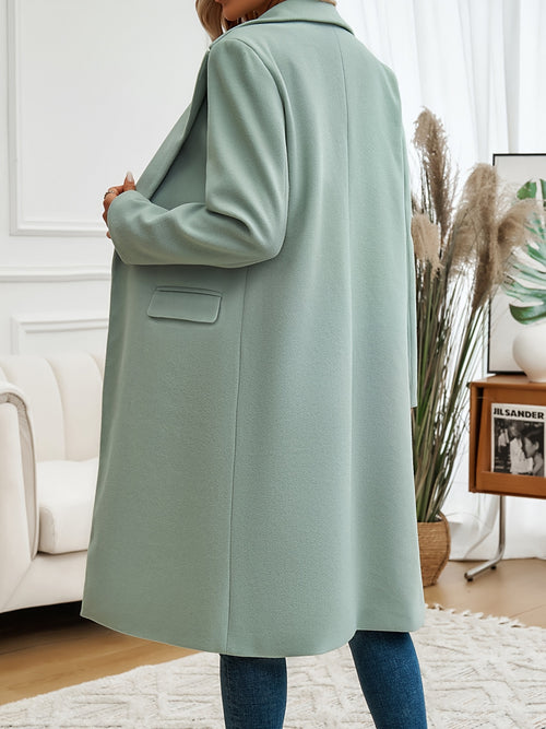 Women's Elegant Commuter Lapel Cardigan Coat - Long, Open Front, Solid Color, Polyester, Knit Fabric, Ideal for Casual to Semi-Formal Wear, Elegant Long Cardigan
