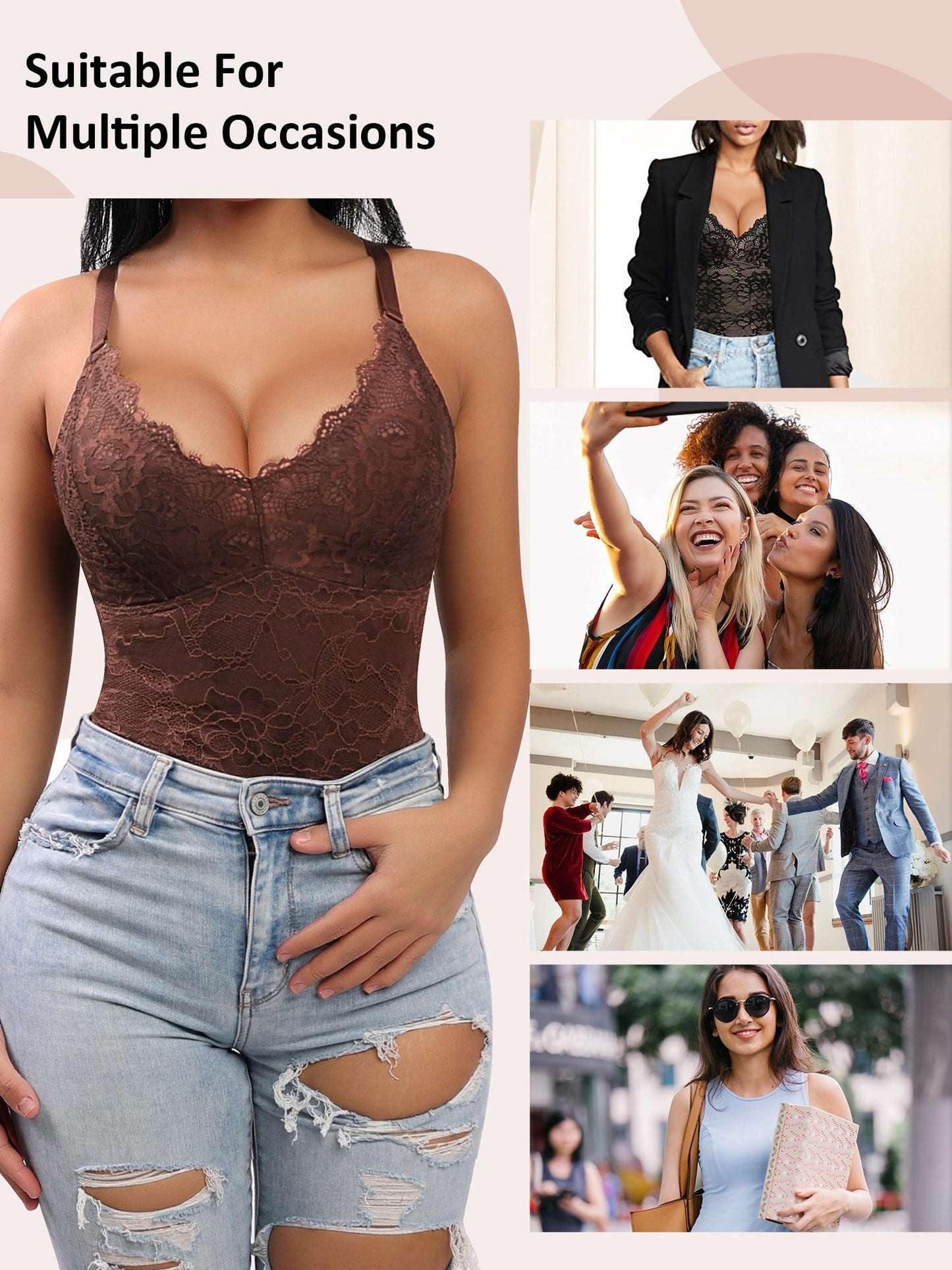 Bodysuit for Women Tummy Control Shapewear V-Neck Sleeveless Tops Backless Camisole Jumpsuit
