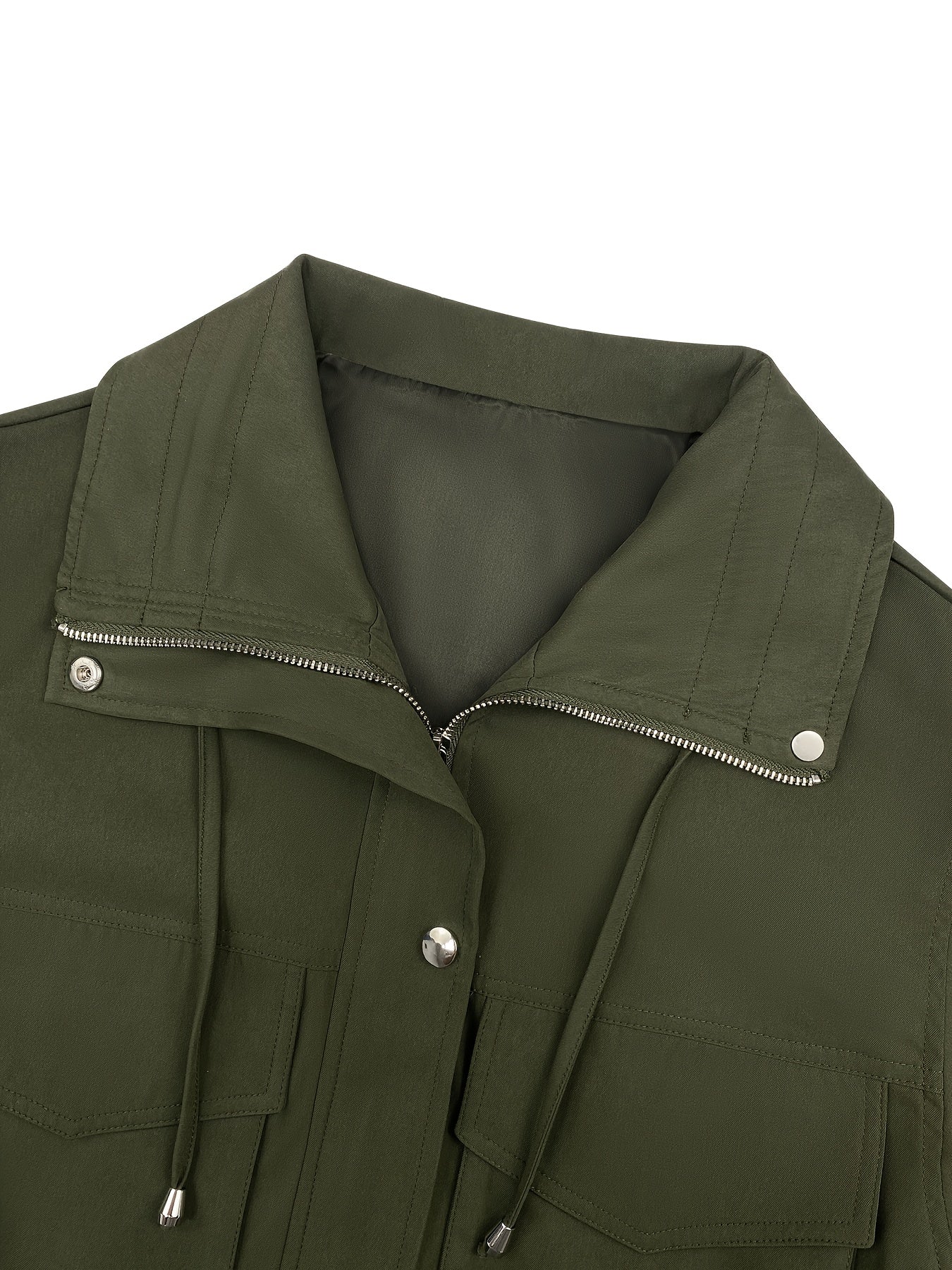 Women'S Cropped Jacket Zip Up Lightweight Oversized Utility Anorak Coat with Pockets