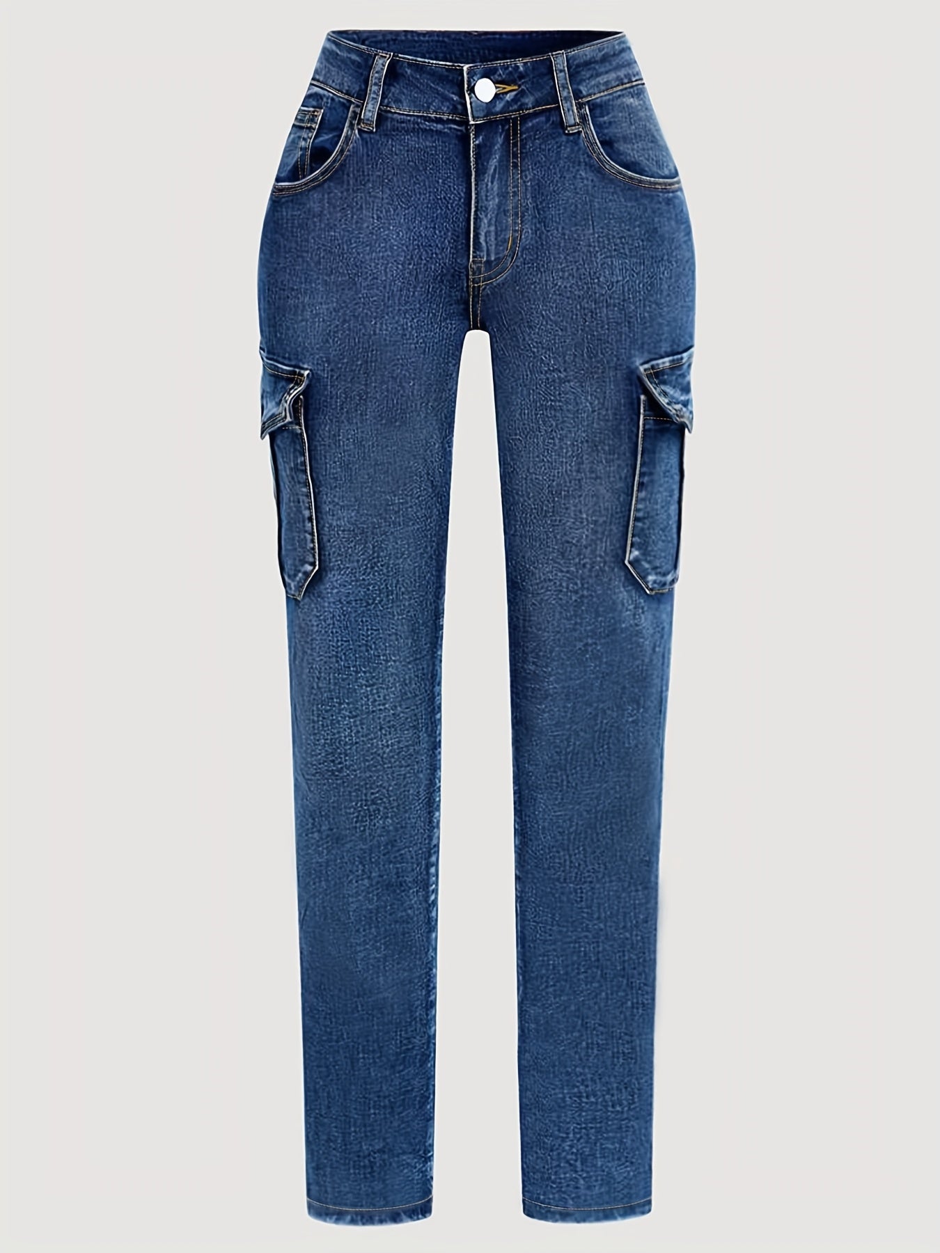 Plus Size - Women'S Plus Size High-Waist Stretchy Skinny Jeans with Pockets - Dark Blue Casual Tight Pants, Comfortable And Stylish for Casual Attire, High Waisted Jeans, Comfortable Clothing, Minimalist Design, Smooth Texture