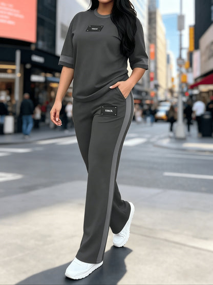 Women's Slate Grey High-Waist Slim-Fit Wide-Leg Pants - product view 16