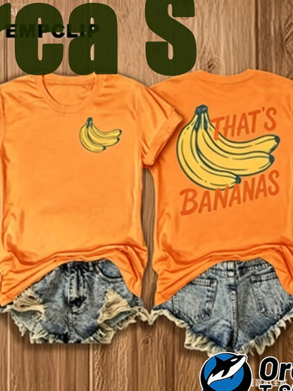 Women'S White Short-Sleeve T-Shirt - Fun Banana Decorative Text, Humorous Theme, Front And Back Printed Designs, 100% Round Neck Regular Fit, Soft And Breathable, Suitable for All Seasons, Perfect for Work And Leisure, Easy to Pair with Anythin