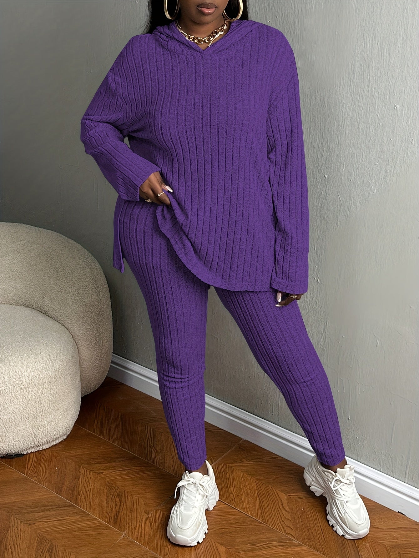 Plus Size, Women's Plus Size 2pcs Outfits Sweatsuits Sets Long Sleeve Hoodies Lounge Sets