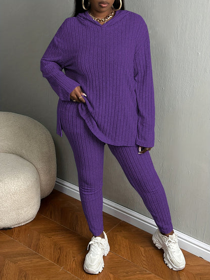 Plus Size, Women's Plus Size 2pcs Outfits Sweatsuits Sets Long Sleeve Hoodies Lounge Sets