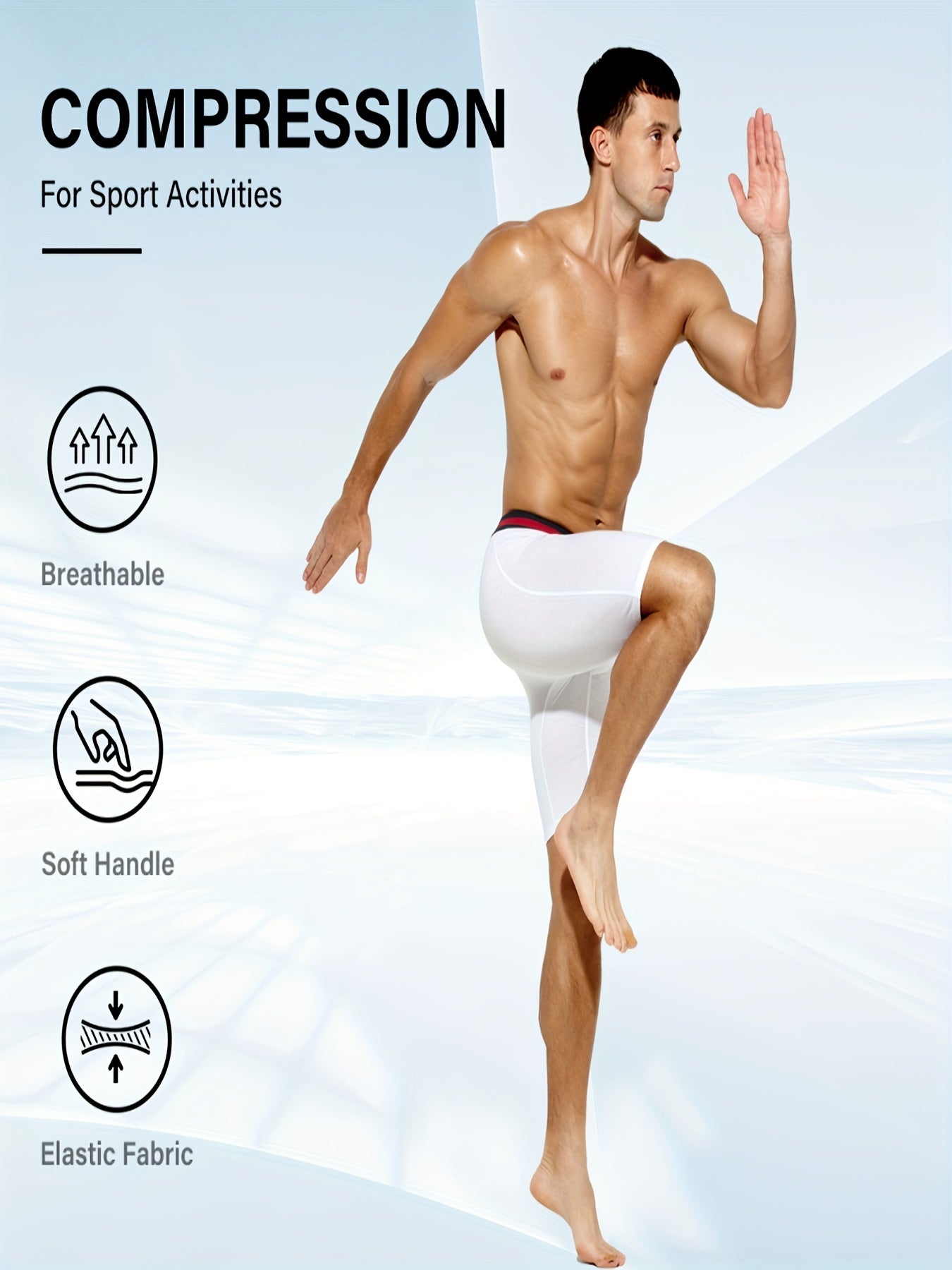 4pcs Men's Long Leg Cotton Underwear Total Support Pouch Boxer Briefs with Open Fly Pouch, Men's Cycling Sports Wear Bottoms, Moisture Wicking & Breathable Slimming Shapewear Body Shape for Men