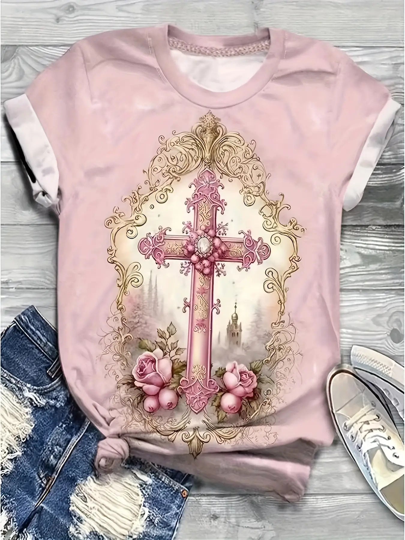 Women'S Casual Short Sleeve T-Shirt- Pastel Letter Print Round Neck Top, All-Season Comfortable Machine Washable Style