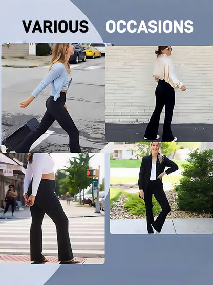 3pcs Fashionable Workwear Style Bell Bottoms, Women Casual Bell Bottoms, High Waist Pocket, Work Style Pants, Quick-Drying Tummy Control Butt Lifting Trousers Flare Leggings