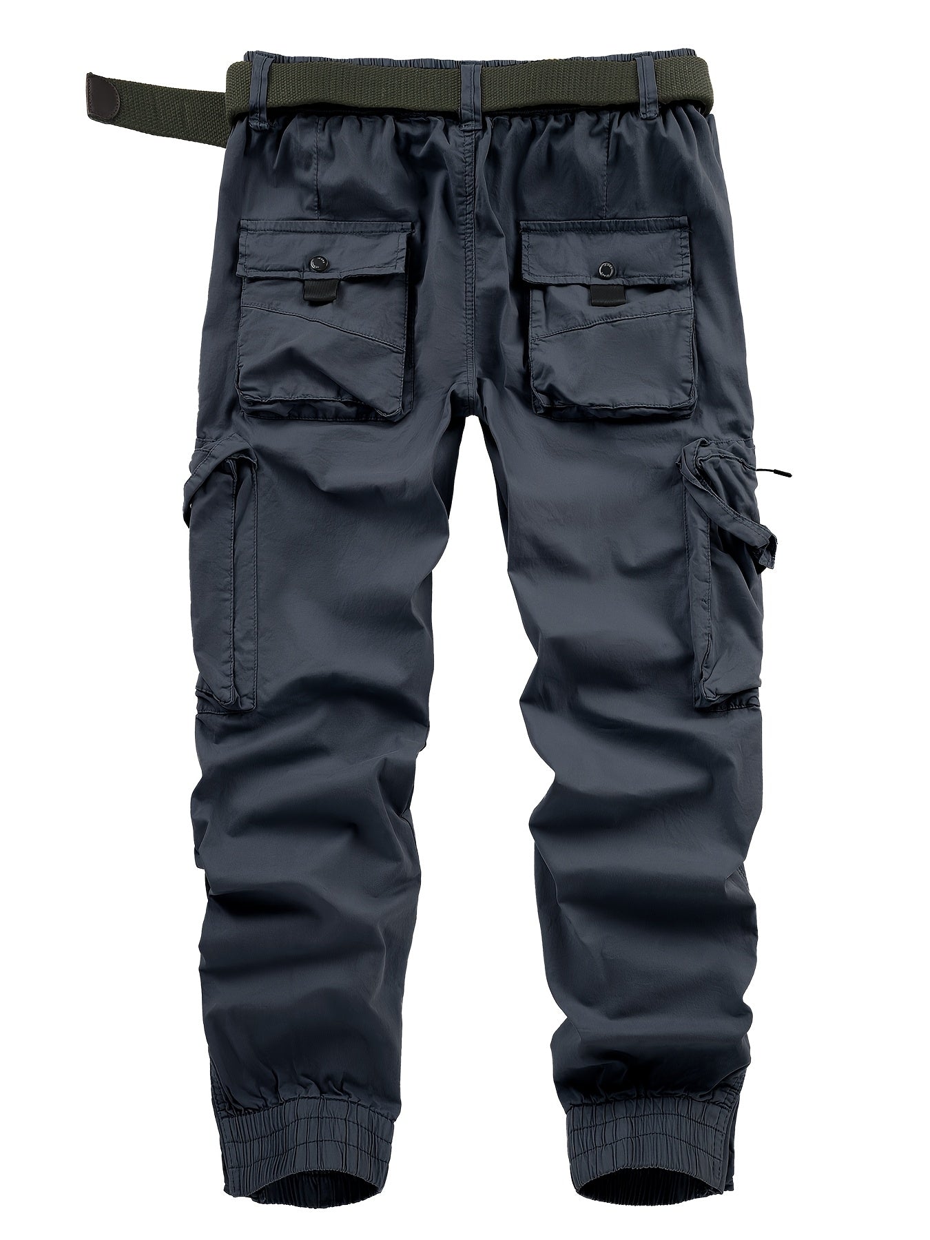 Solid Cargo Men's Casual Long Pants with Multiple Pockets AndButtons, Outdoor Hiking Camping Mountaineering