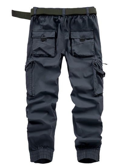 Solid Cargo Men's Casual Long Pants with Multiple Pockets AndButtons, Outdoor Hiking Camping Mountaineering
