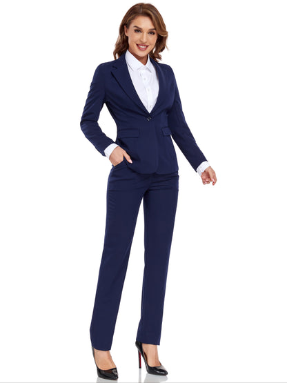 Women's Casual Slim Fit Business 2pcs Blazer Set Long Sleeve Button Blazer Skinny High Waist Pants Outfits Anniversary Graduation Season New Product