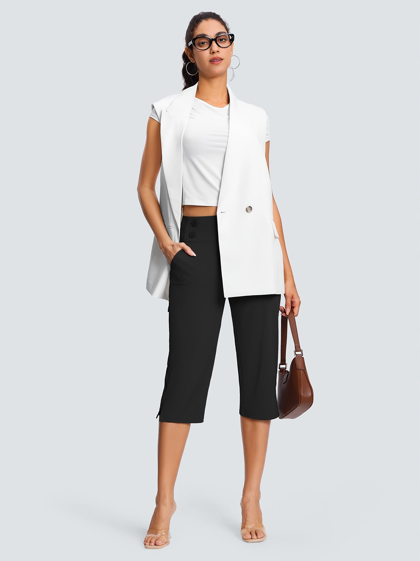 18" Dressy Capri Pants for Women High Waist Stretch Women'S Capris Pants for Summer with Pockets Work Casual