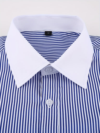 Men'S Striped Dress Shirt Long Sleeve - Premium Formal Shirt for Business, Weddings & Events, Lapel Collar, Single-Breasted, Wrinkle Resistant, Comfort Fit, Classic Office And Party Attire
