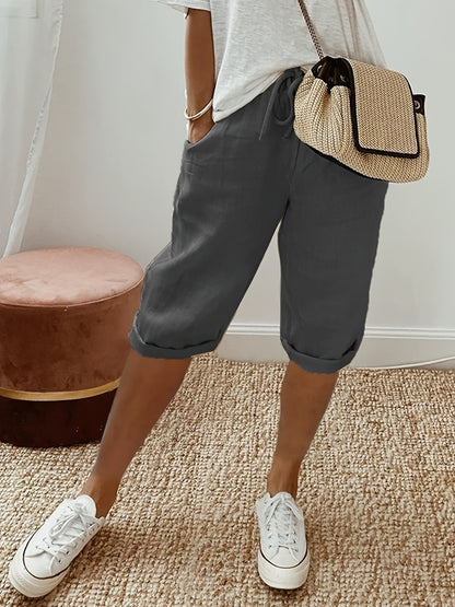 Three-Piece Contract for Summer Laziness! Boyfriend Wind Capri Pants Set, Refreshing And, Drawstring Waist + Curled Trousers + Pockets, from Home to Beach, a Set Unlocks a Casual Holiday Feeling.
