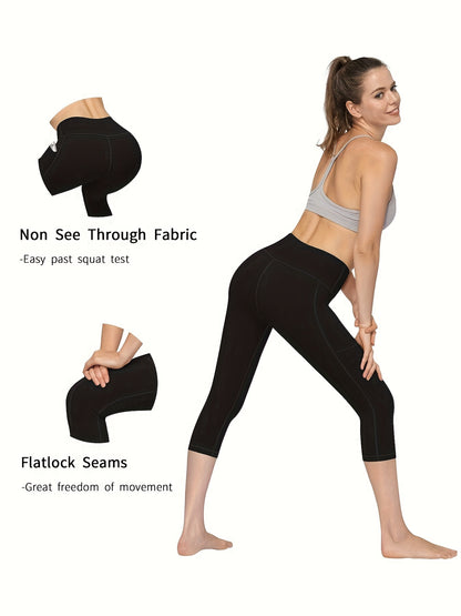 Women'S Capri Yoga Pants with Pockets Essential High-Waisted Leggings for Workout