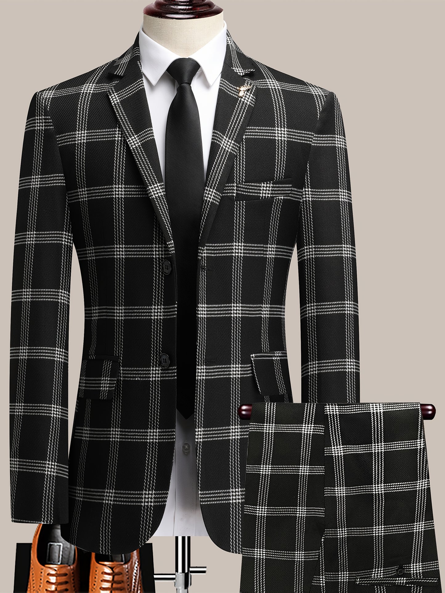 The Latest Men's Plaid Suit Two-piece Four-season Men's Size Slim-fit Two-piece Wedding Banquet Dress Business Casual