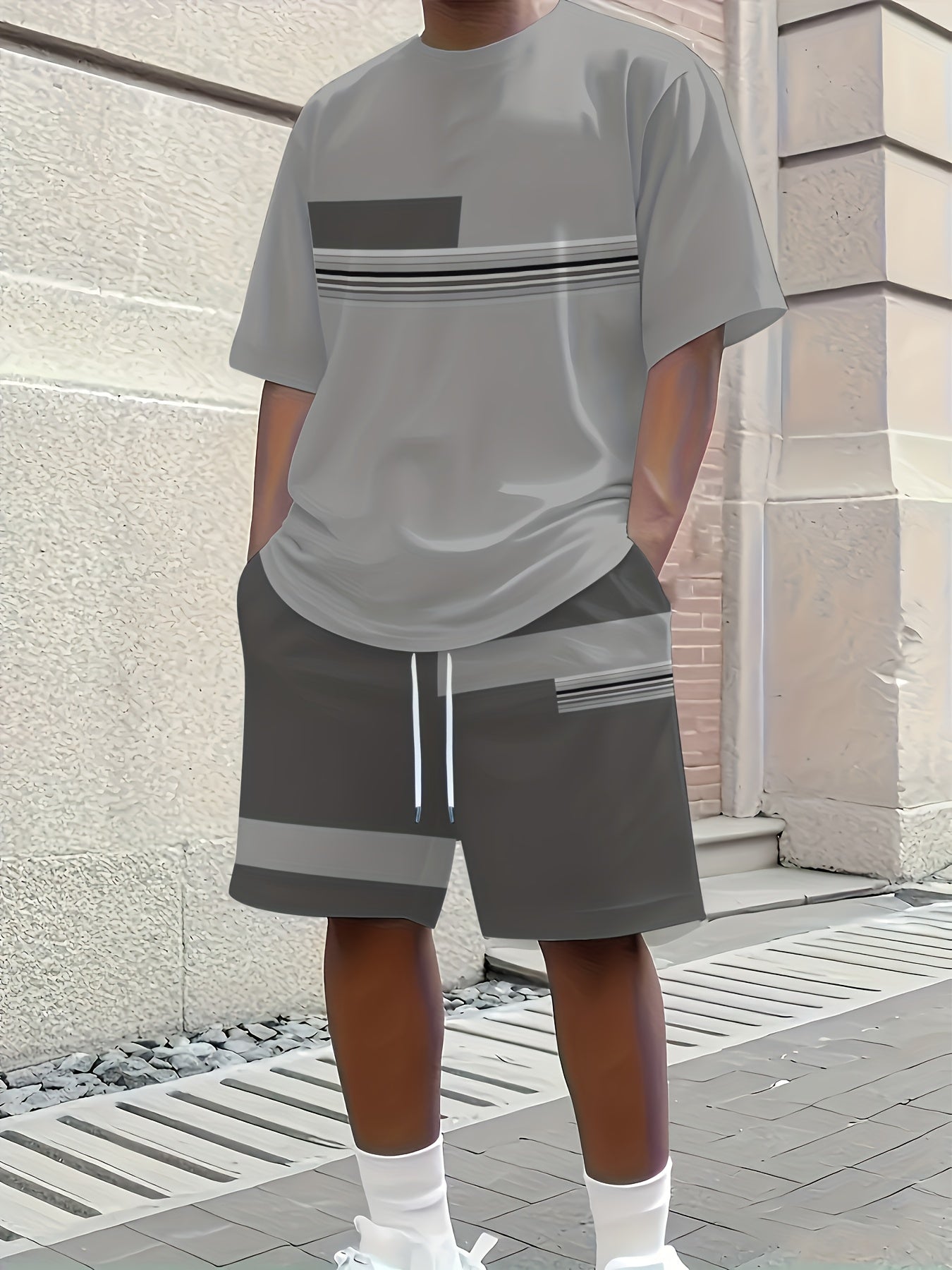 [3D Printing 2pcs Set] Summer 3D Printed Men'S Breathable Comfortable Outdoor Casual Short-Sleeve Crew Neck T-Shirt And Shorts Adult Set