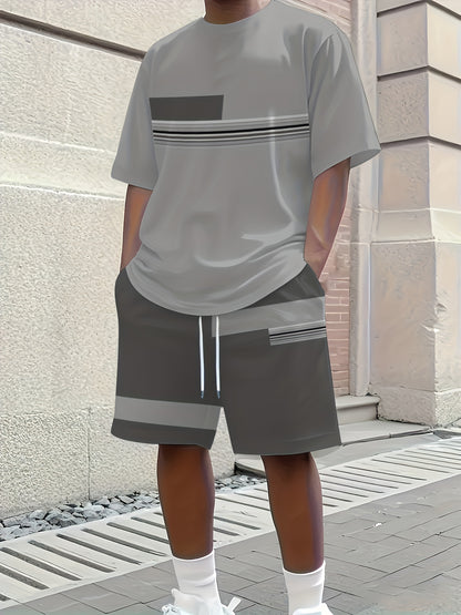 [3D Printing 2pcs Set] Summer 3D Printed Men'S Breathable Comfortable Outdoor Casual Short-Sleeve Crew Neck T-Shirt And Shorts Adult Set