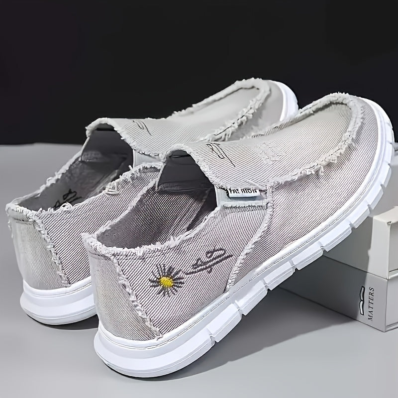 Men's Plus Size Breathable Canvas Loafers - Comfortable All-season, Low-top Lace-up Casual Semi-formal Shoes, Gray And Black Round-toe Design, Breathable Material, Couple Style Available, Widened Men's Shoes, High-quality Men's Shoes