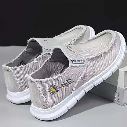 Men's Plus Size Breathable Canvas Loafers - Comfortable All-season, Low-top Lace-up Casual Semi-formal Shoes, Gray And Black Round-toe Design, Breathable Material, Couple Style Available, Widened Men's Shoes, High-quality Men's Shoes