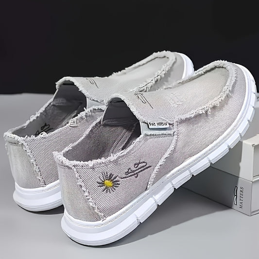 Men's Plus Size Breathable Canvas Loafers - Comfortable All-season, Low-top Lace-up Casual Semi-formal Shoes, Gray And Black Round-toe Design, Breathable Material, Couple Style Available, Widened Men's Shoes, High-quality Men's Shoes