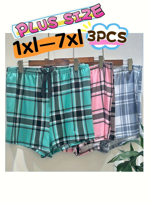 3pcs Shorts Combination Pack Plus Size Plaid Casual Shorts for Women with Bowknot