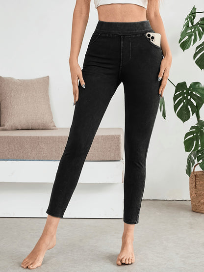 Women'S High-Waisted Soft Elastic Slim-Fitting Jeans, Basic Pencil Pants, Daily Out Yoga Pants, Easy Style, Versatile Basic Models, Machine Washable, Can Be Worn in All Seasons