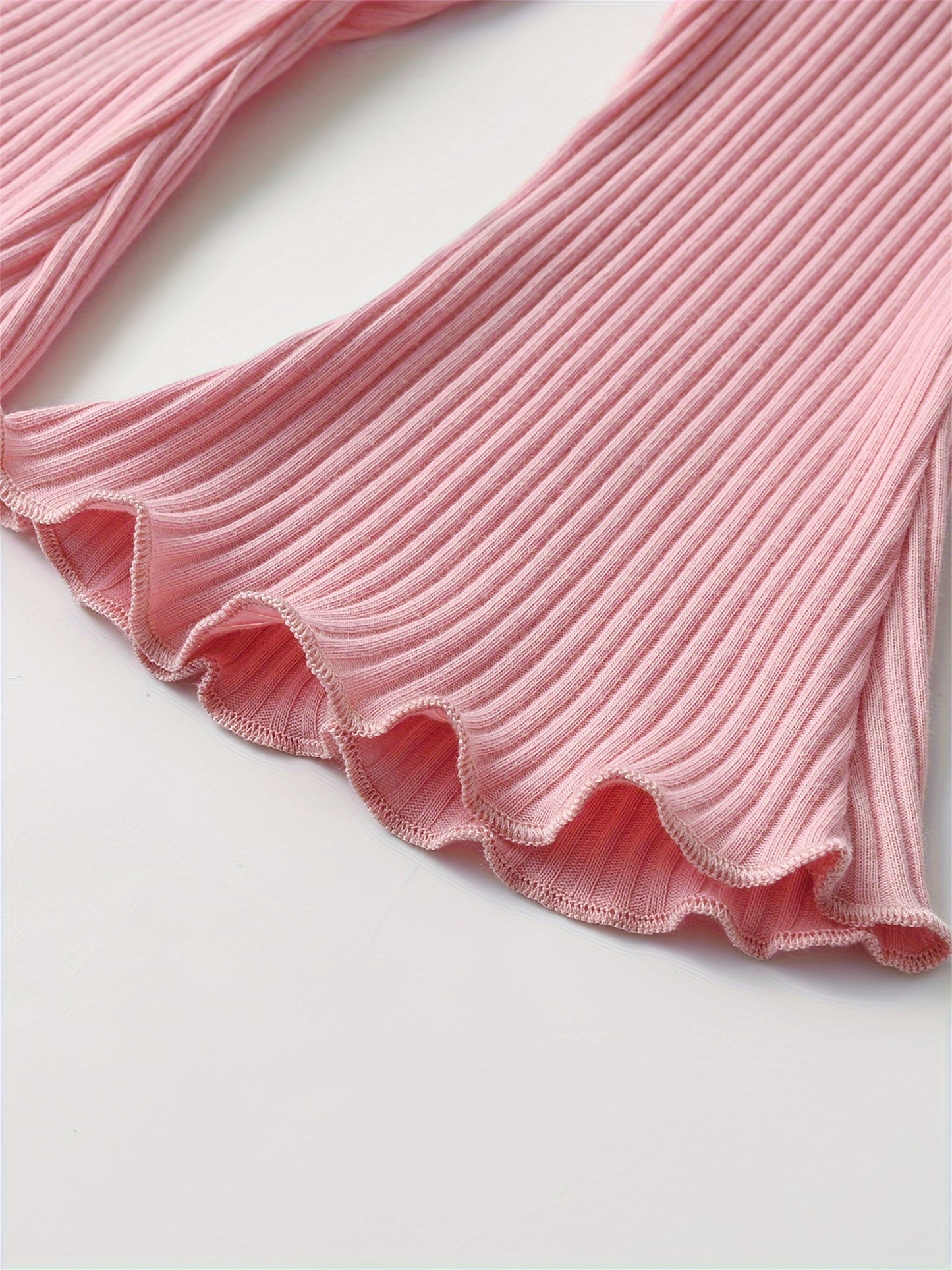 Kukitty Infant Baby Girl 3pcs Solid Color Flare Pants Casual Ribbed Leggings, for Outdoor