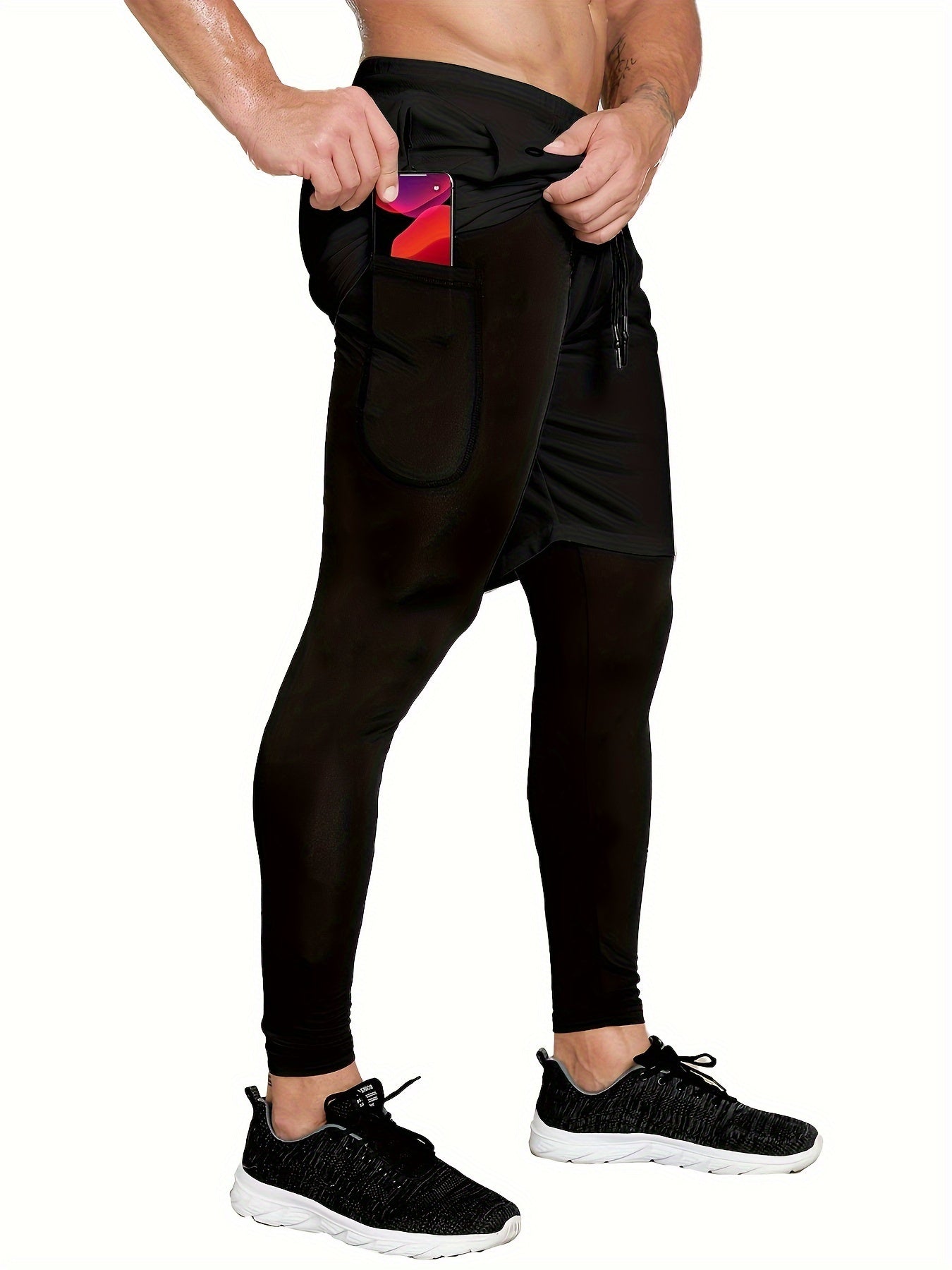 Set of 2 Men'S 2-In-1 Running And Workout Pants Designed for Gym Use, Featuring a Towel Loop
