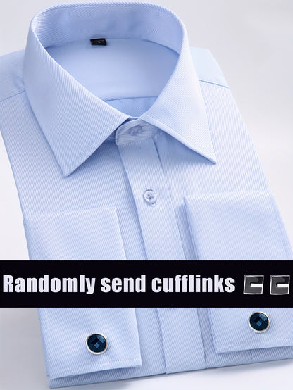2025 New Men'S French Shirt Double-Barrel Sleeve Business Formal with Premium Cufflinks, Wedding Banquet Office Elegant Slim Fit