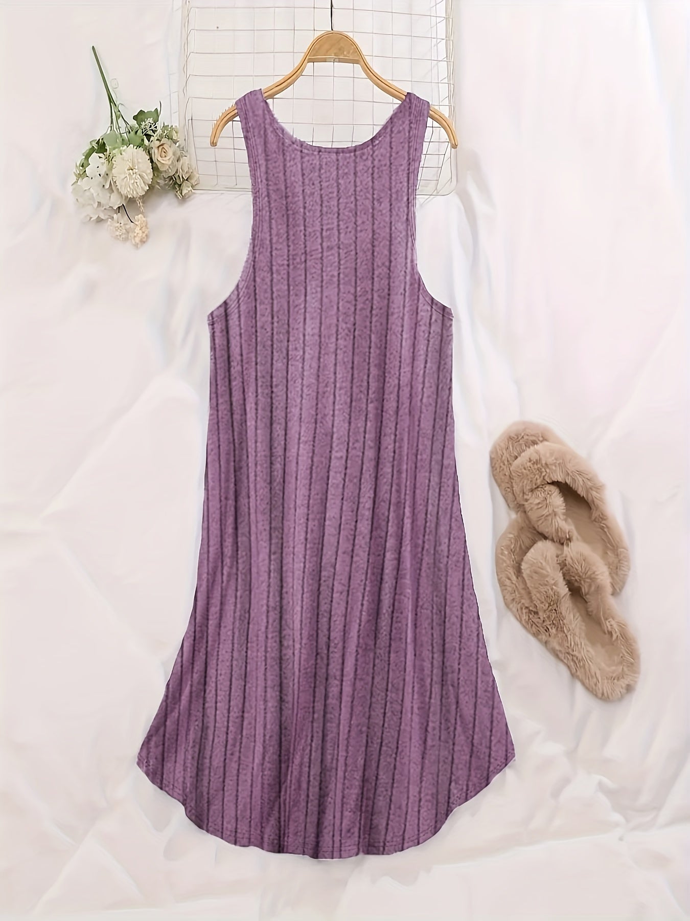 Large Size Three-Piece Set of Ribbed Vest and Home Skirt