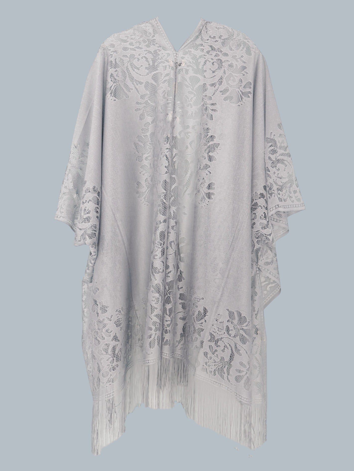 Woman's Plus Size Boho Cover Up, Lace Kimono, Women's Plus Floral Lace Batwing Sleeve Cover-Up, Open Front Tassel Trim Kimono, Lightweight Beach Cover Up