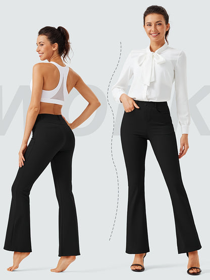 Women'S Work Yoga Dress Pants Flare Leg Stretch Yoga Slacks with 4 Pockets High Waist Tummy Control Soft Comfy Fabric Casual