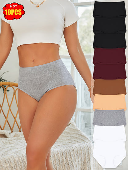 10pcs Set Of Solid Color Cotton Underwear, Elegant, Simple, Comfortable, Soft And Breathable Underwear, Suitable for Daily Commuting, Women's Underwear And Underwear