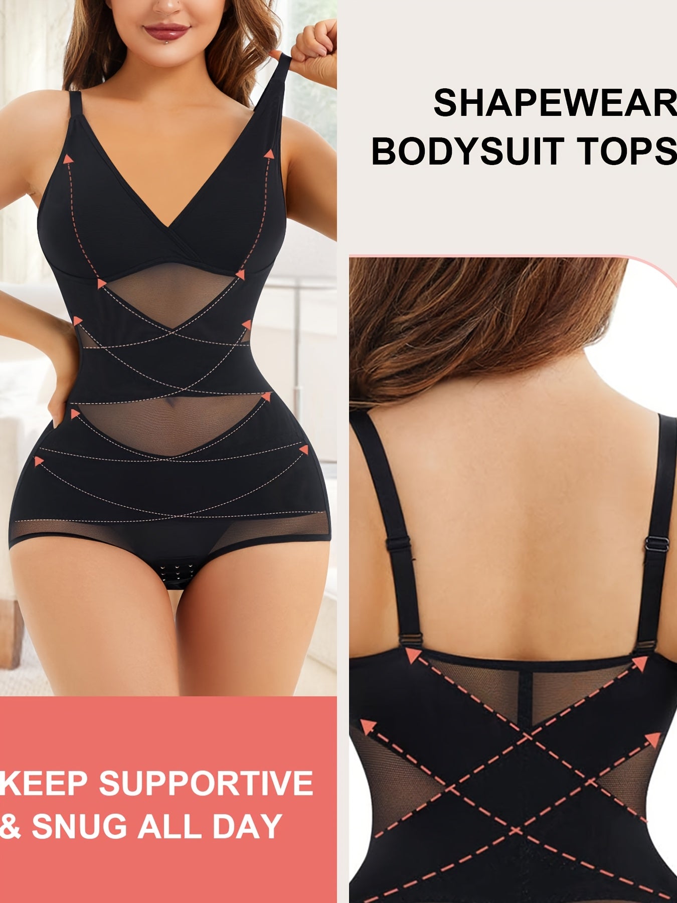 2pcs V Neck Bra Body Shaper Tummy Control Waist Training Full Body Shaping Butt Lifting Panties Jumpsuit Top