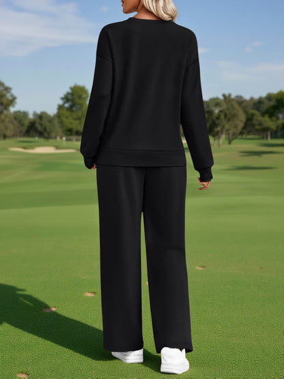 Women's Crew Neck Long Sleeve Top + Wide-leg Pants Two-piece Set | Suitable for Daily Streetwear and Home Leisure. Create a Comfortable and Youthful Look. Minimalist Design, Loose Cut, Showcase Lazy and High-end Style.