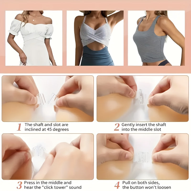 2 Pairs of Elegant Strapless Silicone Bra Pasties with Transparent Adhesive Straps - Seamless, Non-Irritating Design for Backless Outfits, Women’s Gathering Lingerie Accessories, Invisible Bra Alternative | Comfortable Lingerie | Selfadhesive Pasties