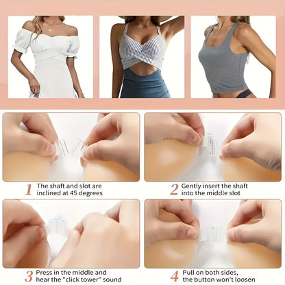 2 Pairs of Elegant Strapless Silicone Bra Pasties with Transparent Adhesive Straps - Seamless, Non-Irritating Design for Backless Outfits, Women’s Gathering Lingerie Accessories, Invisible Bra Alternative | Comfortable Lingerie | Selfadhesive Pasties