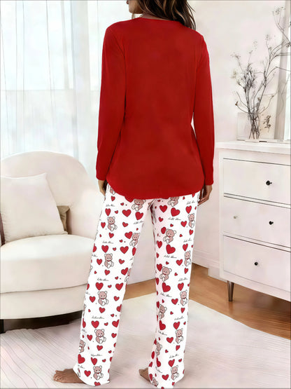 Ladies' Purple Butterfly Casual Pajama Set with Long Sleeves And Loose Plaid Pants for Homewear