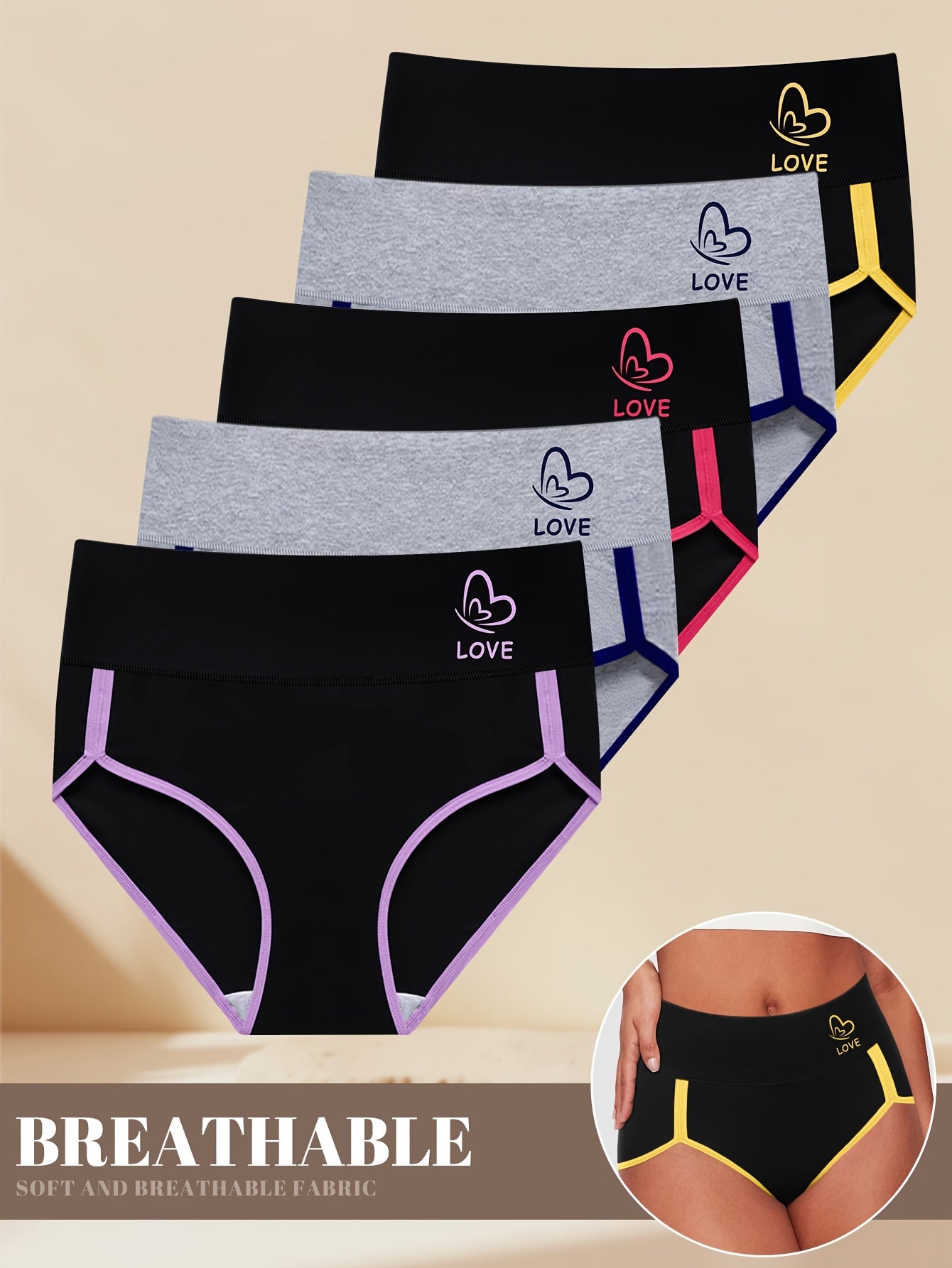 5pcs Women'S Underwear Soft And Breathable Comfortable Contrasting Colors Striped Texture Daily Commuting And Leisure Activities 26Ss