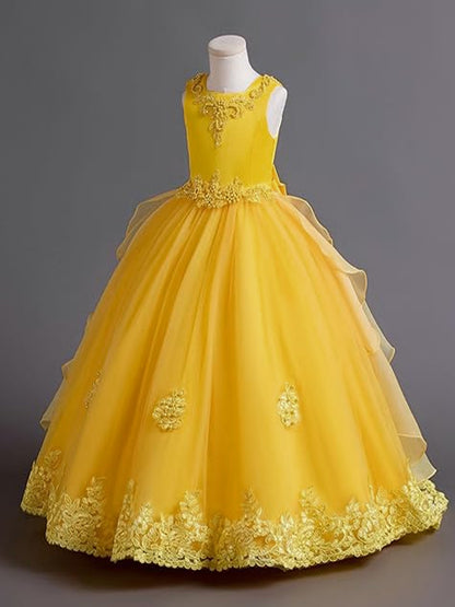(Size Is Slightly Larger, Recommended To Purchase One Size Smaller Than Usual) Flower Dress Princess Puffy Tulle Dresses Bridesmaid Wedding Communion Birthday Party Pageant Maxi Prom Gown For Kids
