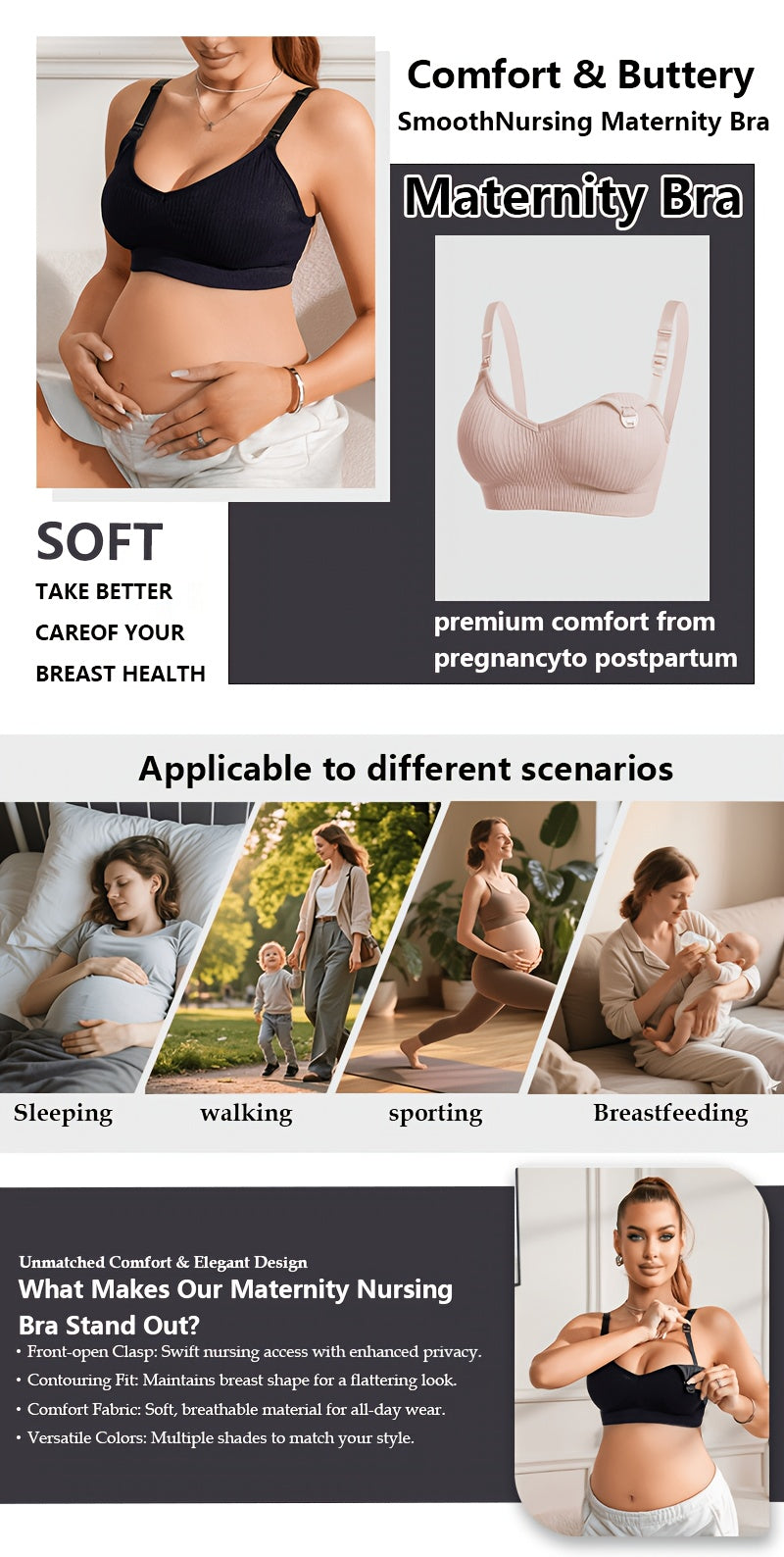 3 pcs of Pregnant Women Breastfeeding Underwear Breastfeeding Bra Open-Button Multi-Color Bra for Postpartum Comfort During Pregnancy