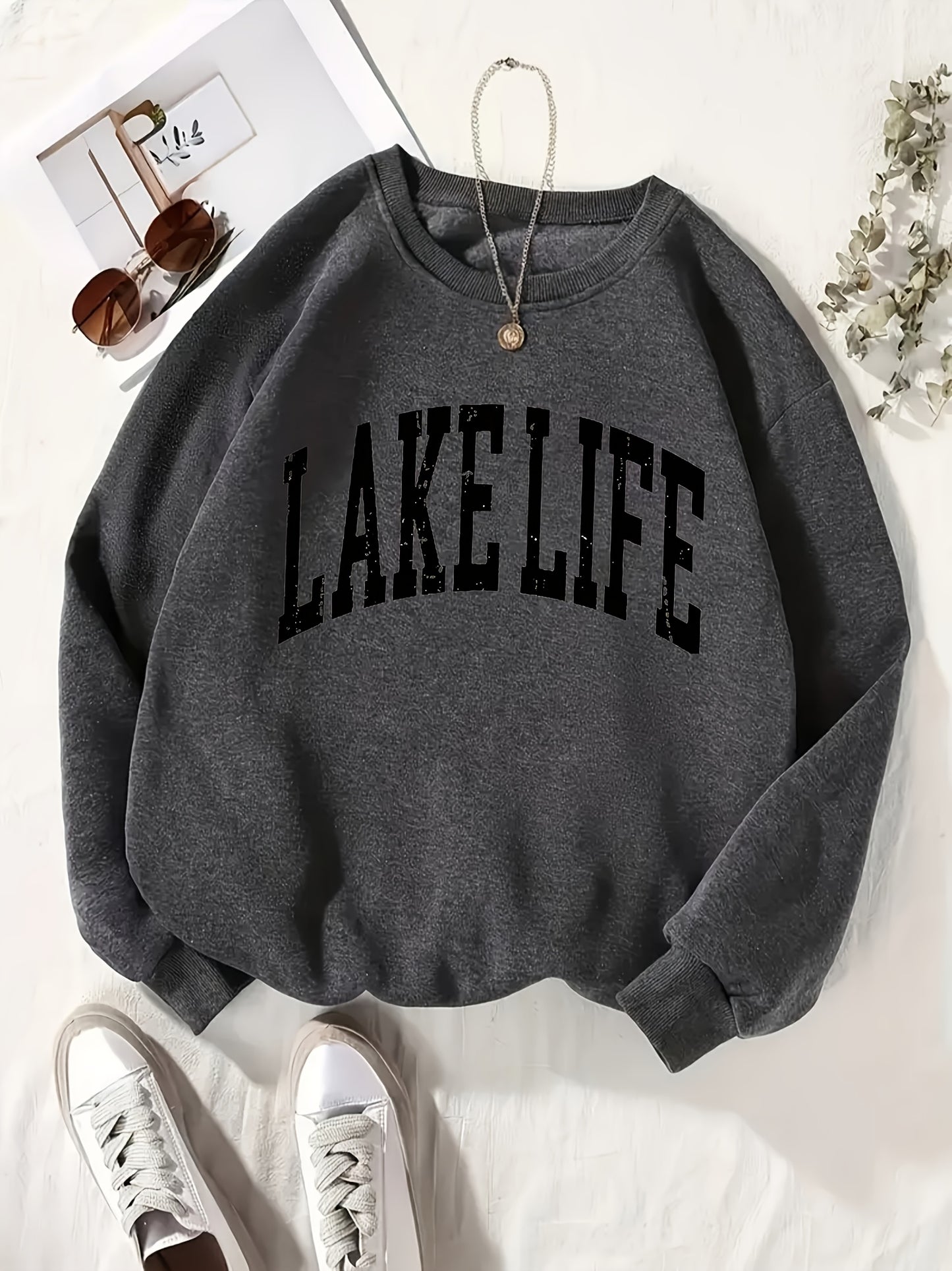 Love Life Letter Printed Round Neck Women'S Casual Long Sleeve Long Sleeve Sweatshirt